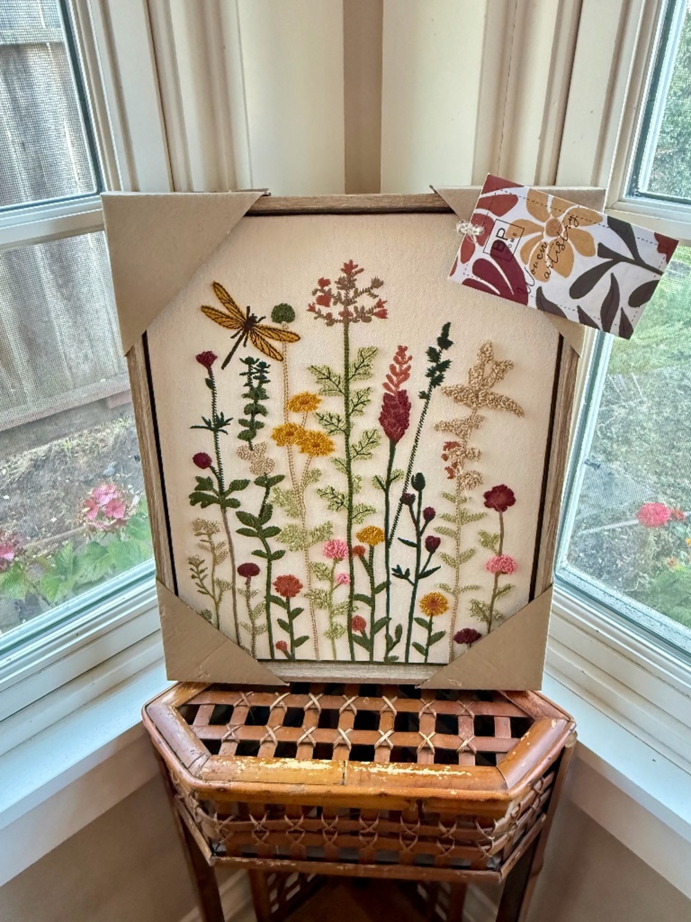 BP HOME TEXTILE Embroidered Woven Art "DRAGONFLY GARDEN" 12x15 New